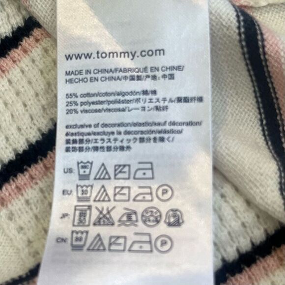Tommy Hilfiger Woman’s White Pink & Blue Striped Oversized Short Sleeve Sweater - Picture 6 of 7